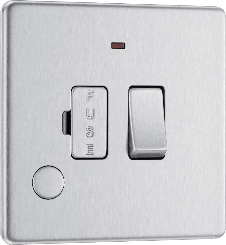 BG Nexus Screwless Flatplate Brushed Steel Switched and fused with indicator and flex outlet - FBS53-01