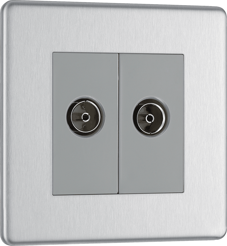 BG Nexus Screwless Flatplate Brushed Steel Double, isolated, co-axial - FBS63-01