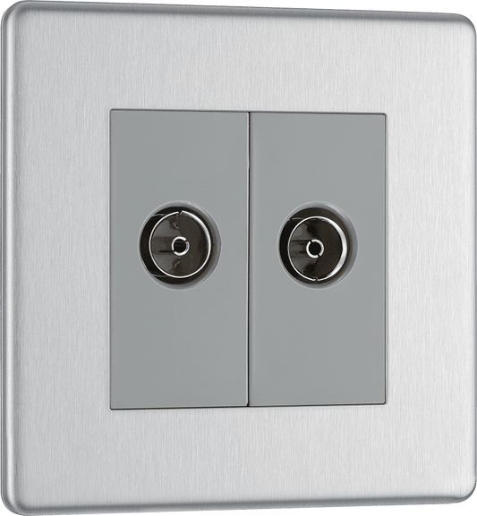 BG Nexus Screwless Flatplate Brushed Steel Double, isolated, co-axial - FBS63-01