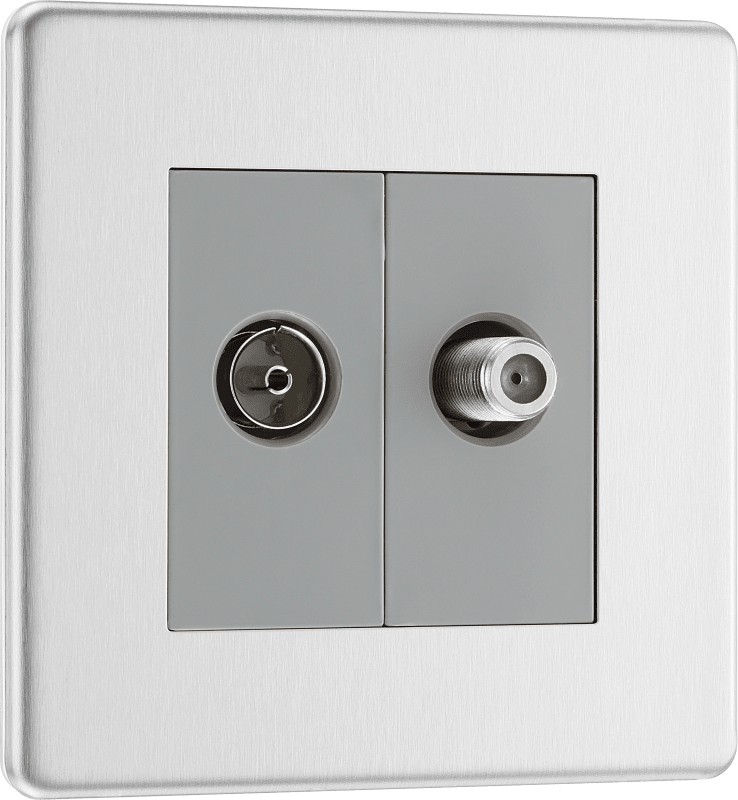 BG Nexus Screwless Flatplate Brushed Steel Double, satellite and co-axial - FBS65-01