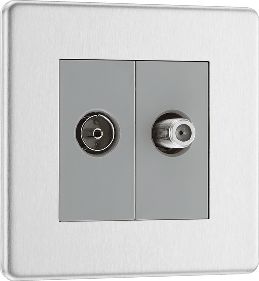 BG Nexus Screwless Flatplate Brushed Steel Double, satellite and co-axial - FBS65-01