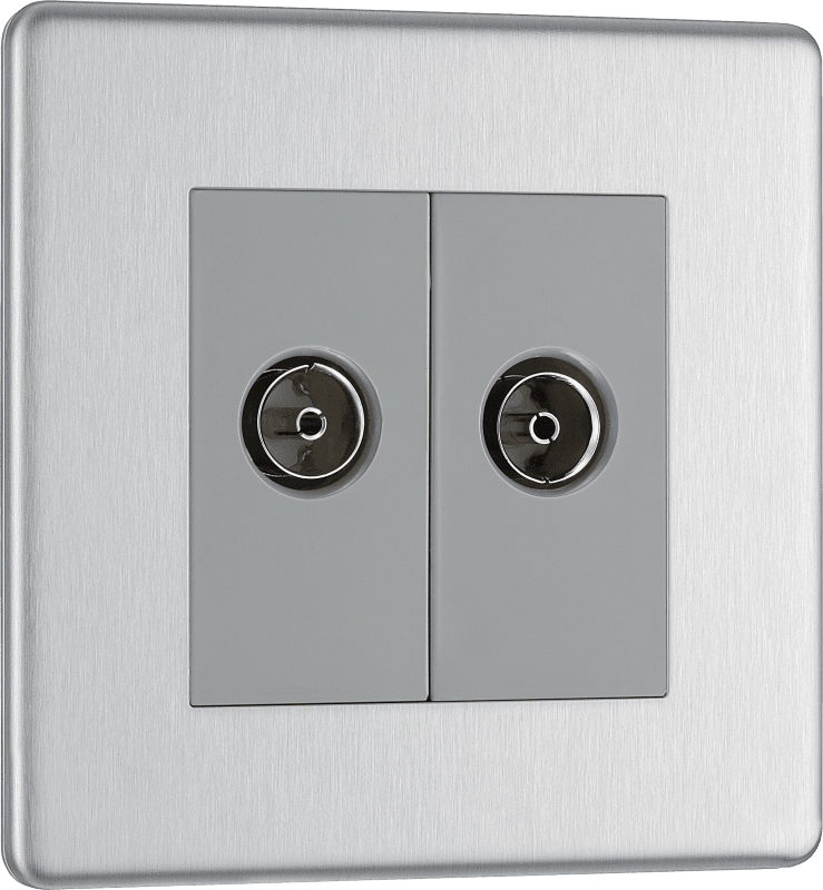 BG Nexus Screwless Flatplate Brushed Steel Double, TV/FM - FBS66-01