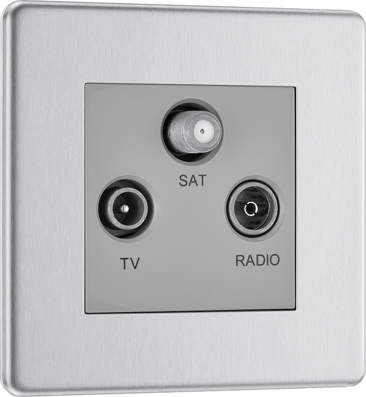 BG Nexus Screwless Flatplate Brushed Steel Triple TV/FM/SAT triplex - screened - FBS67-01