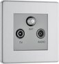 BG Nexus Screwless Flatplate Brushed Steel Triple TV/FM/SAT triplex - screened - FBS67-01