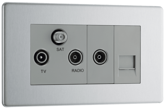 BG Nexus Screwless Flatplate Brushed Steel Triplex with BT outlet and co-axial return - screened - FBS68-01