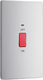 BG Nexus Screwless Flatplate Brushed Steel 45A, double pole, large plate, with indicator - FBS72-01