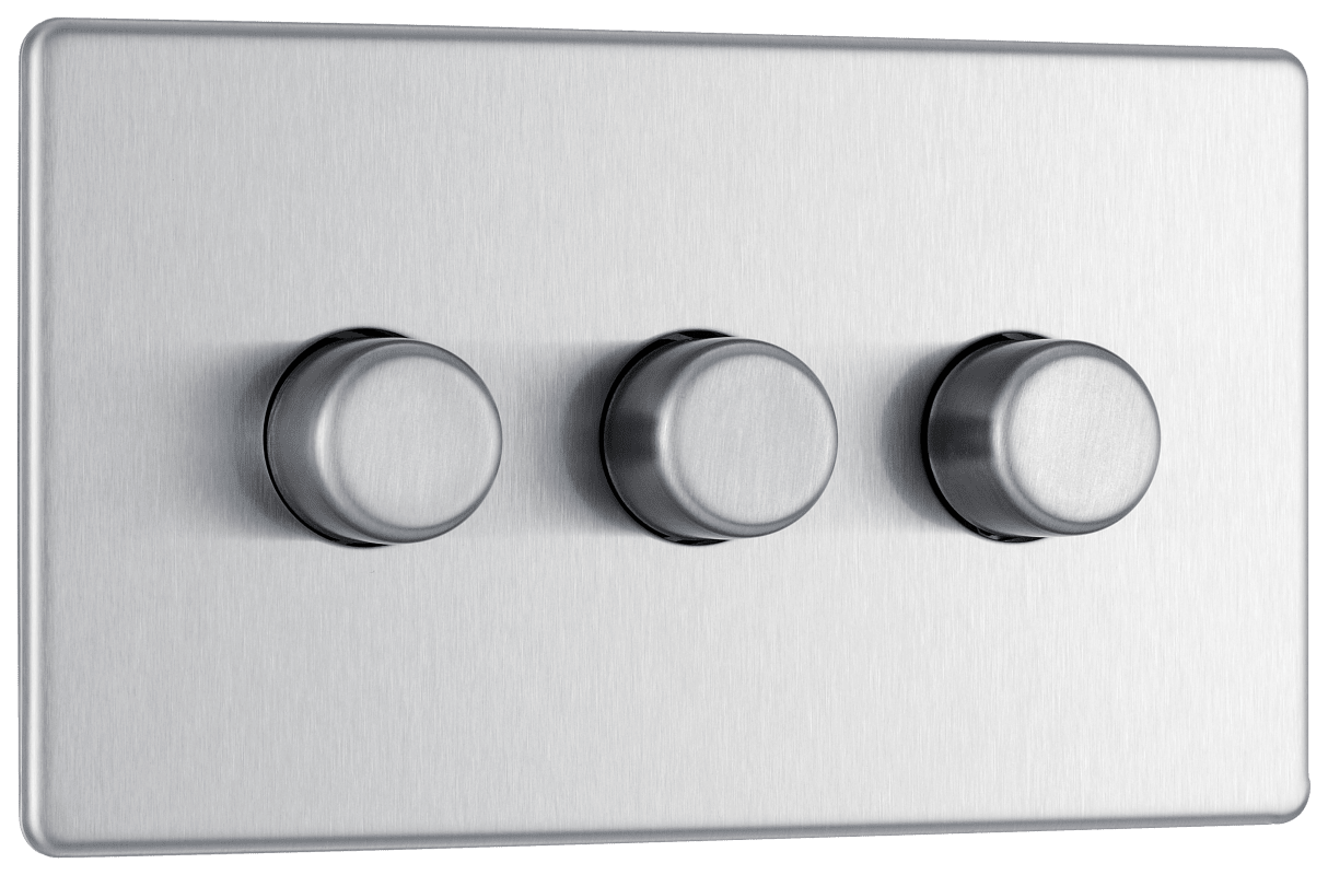 BG Nexus Screwless Flatplate Brushed Steel Triple 2 way push 200W - FBS83-01