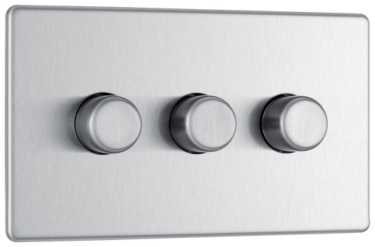BG Nexus Screwless Flatplate Brushed Steel Triple 2 way push 200W - FBS83-01