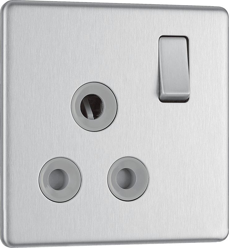 BG Nexus Screwless Flatplate Brushed Steel 15A, single, switched, round pin - FBS99G-01