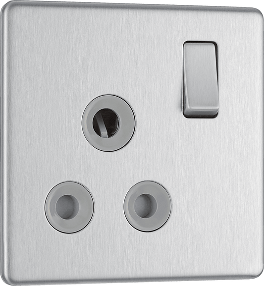 BG Nexus Screwless Flatplate Brushed Steel 15A, single, switched, round pin - FBS99G-01