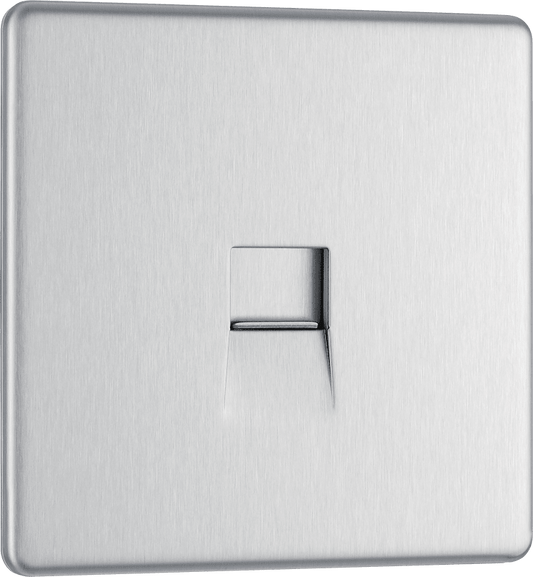 BG Nexus Screwless Flatplate Brushed Steel Single, telephone socket, master - FBSBTM1-01