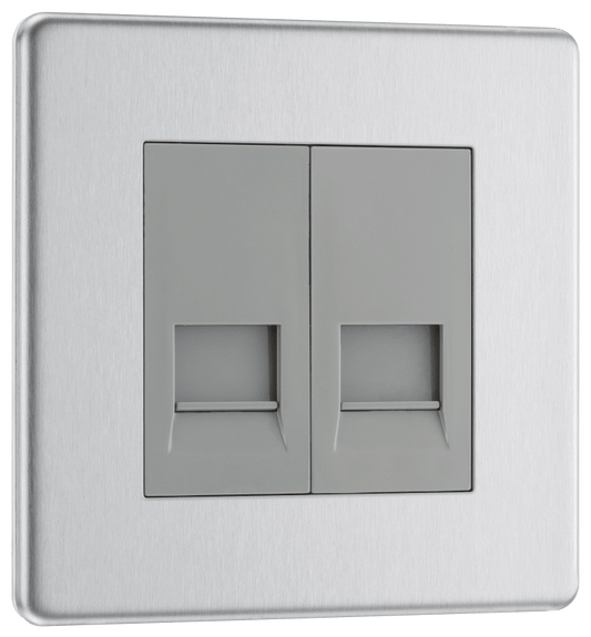BG Nexus Screwless Flatplate Brushed Steel Double, telephone socket, master - FBSBTM2-01