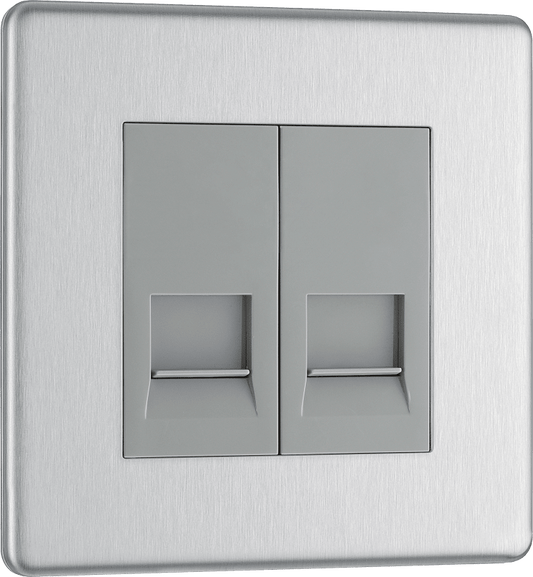 BG Nexus Screwless Flatplate Brushed Steel Double, telephone socket, secondary - FBSBTS2-01