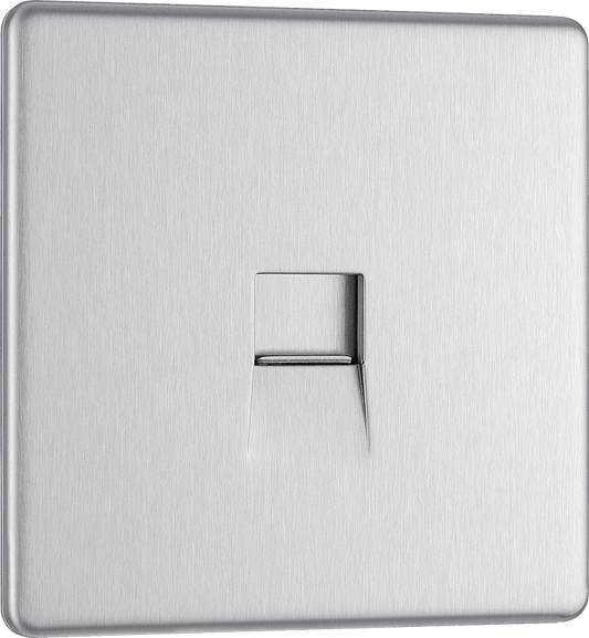 BG Nexus Screwless Flatplate Brushed Steel Single, RJ11 telephone socket - FBSRJ111-01