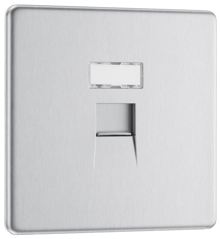 BG Nexus Screwless Flatplate Brushed Steel Single, RJ45 data socket - FBSRJ451-01