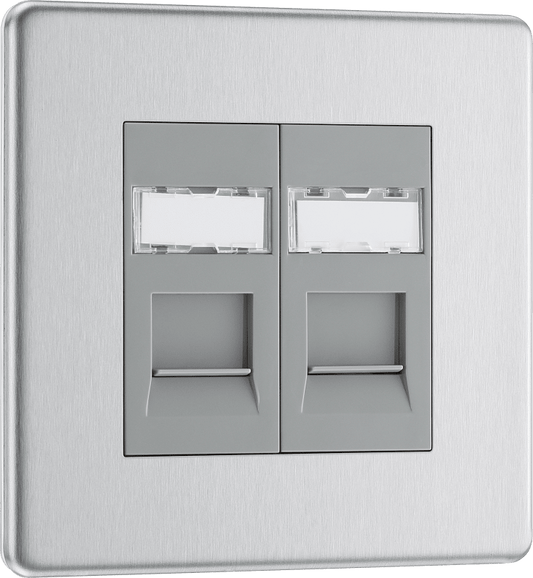BG Nexus Screwless Flatplate Brushed Steel Double, RJ45 telephone socket - FBSRJ452-01