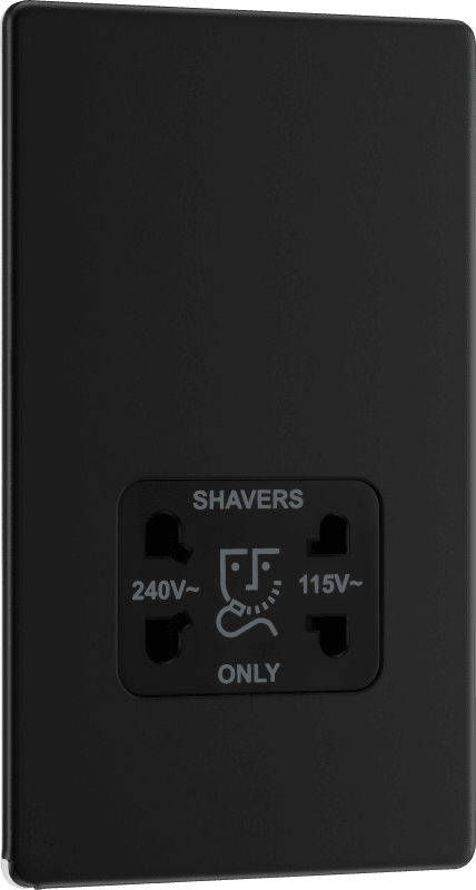 BG Nexus Screwless Flatplate Matt Black 115/240V dual voltage shaver socket - FFB20B-01