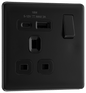 BG Nexus Screwless Flatplate Matt Black Single, switched, single pole, with 1 x USB A + 1 x USB C - FFB21UAC18B-01