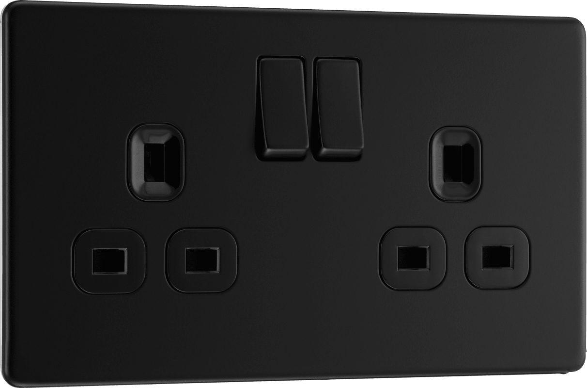 BG Nexus Screwless Flatplate Matt Black Double switched, double pole - FFB22B-01