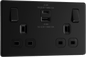 BG Nexus Screwless Flatplate Matt Black Double switched single pole, with USB A + C (22W) - FFB22UAC22B-01