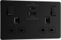 BG Nexus Screwless Flatplate Matt Black Double switched single pole, with USB A + C (45W) - FFB22UAC45B-01