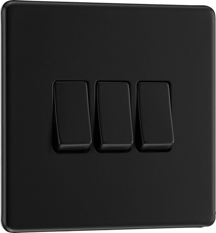 BG Nexus Screwless Flatplate Matt Black Triple, 2 way switch - FFB43-01