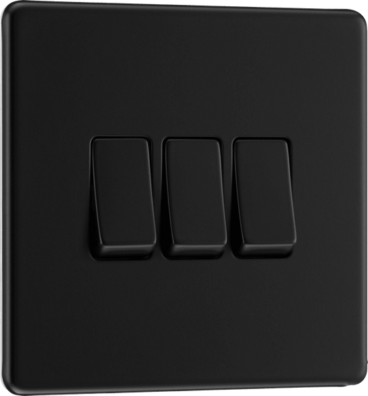 BG Nexus Screwless Flatplate Matt Black Triple, 2 way switch - FFB43-01