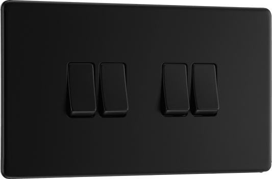 BG Nexus Screwless Flatplate Matt Black Quadruple, 2 way switch - FFB44-01