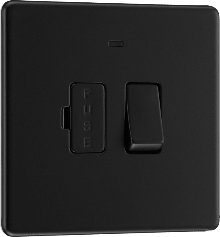 BG Nexus Screwless Flatplate Matt Black Switched and fused with indicator - FFB52-01