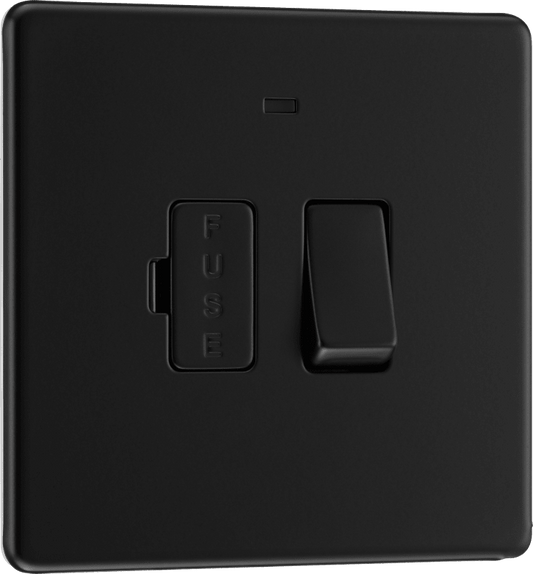 BG Nexus Screwless Flatplate Matt Black Switched and fused with indicator - FFB52-01