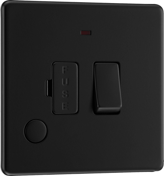 BG Nexus Screwless Flatplate Matt Black Switched and fused with indicator and flex outlet - FFB53-01