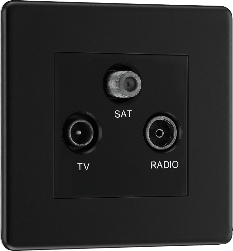 BG Nexus Screwless Flatplate Matt Black Triple TV/FM/SAT triplex - screened - FFB67-01