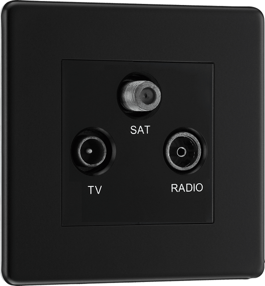 BG Nexus Screwless Flatplate Matt Black Triple TV/FM/SAT triplex - screened - FFB67-01