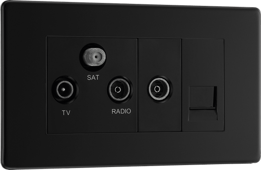 BG Nexus Screwless Flatplate Matt Black Triplex with BT outlet and co-axial return - screened - FFB68-01