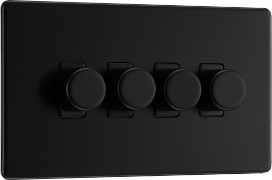 BG Nexus Screwless Flatplate Matt Black Quadruple 2 way push 200W - FFB84-01