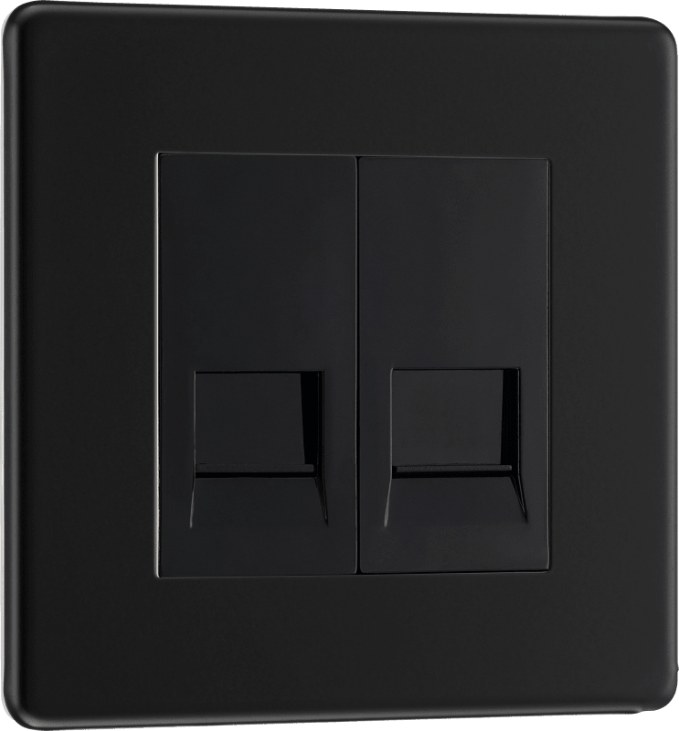 BG Nexus Screwless Flatplate Matt Black Double telephone socket, master - FFBBTM2-01