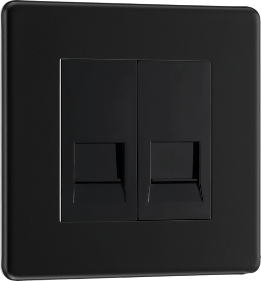 BG Nexus Screwless Flatplate Matt Black Double telephone socket, master - FFBBTM2-01