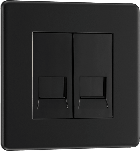 BG Nexus Screwless Flatplate Matt Black Double, RJ11 telephone socket - FFBRJ112-01