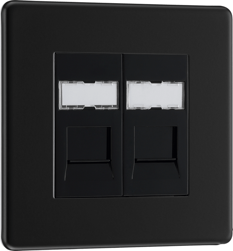 BG Nexus Screwless Flatplate Matt Black Double, RJ45 telephone socket - FFBRJ452-01