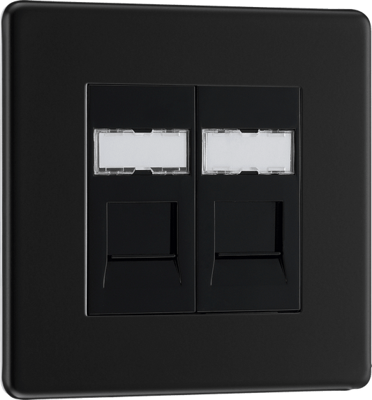 BG Nexus Screwless Flatplate Matt Black Double, RJ45 telephone socket - FFBRJ452-01