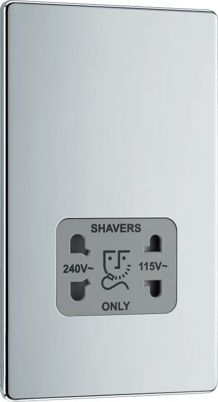 BG Nexus Screwless Flatplate Polished Chrome 115/240V dual voltage shaver socket - FPC20G-01