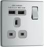 BG Nexus Screwless Flatplate Polished Chrome Single switched, single pole, with 2 x USB A - FPC21U2G-01