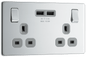 BG Nexus Screwless Flatplate Polished Chrome Double switched, single pole, with 2 x USB A - FPC22U3G-01
