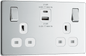 BG Nexus Screwless Flatplate Polished Chrome Double switched single pole, with USB A + C (22W) - FPC22UAC22W-01
