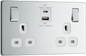 BG Nexus Screwless Flatplate Polished Chrome Double switched single pole, with USB A + C (45W) - FPC22UAC45W-01