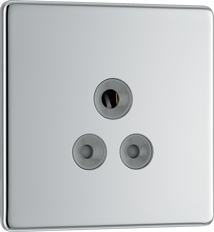 BG Nexus Screwless Flatplate Polished Chrome 5A, single, unswitched, round pin - FPC29G-01