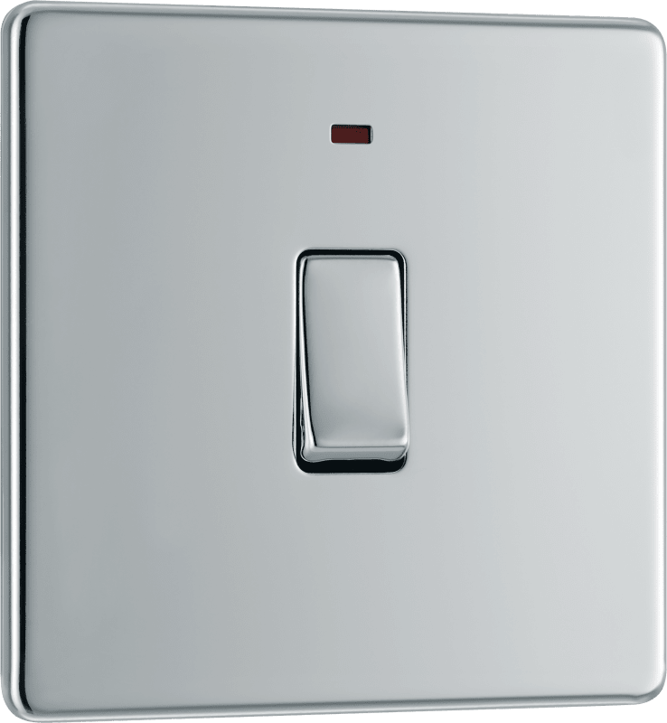 BG Nexus Screwless Flatplate Polished Chrome 20A, double pole, with indicator - FPC31-01