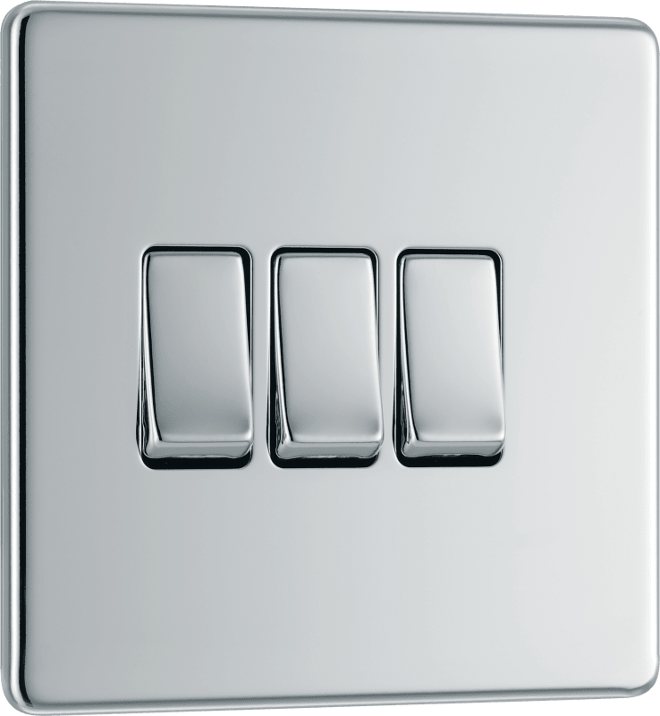 BG Nexus Screwless Flatplate Polished Chrome Triple, 2 way switch - FPC43-01