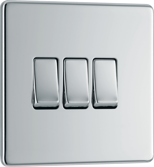 BG Nexus Screwless Flatplate Polished Chrome Triple, 2 way switch - FPC43-01
