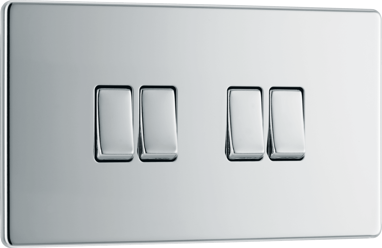 BG Nexus Screwless Flatplate Polished Chrome Quadruple, 2 way switch - FPC44-01